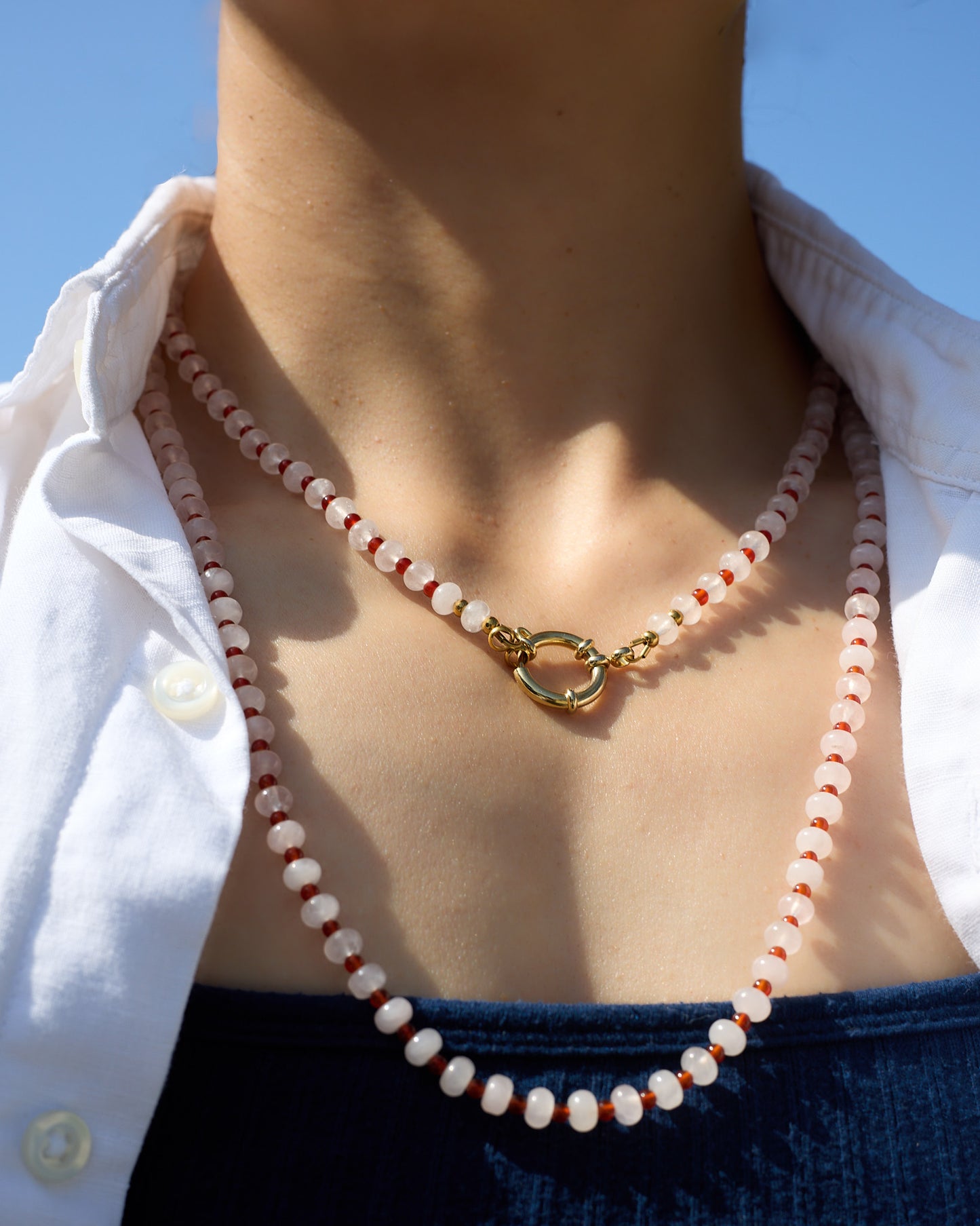 Gingham | Rose Quartz & Agate | Glasses Necklace