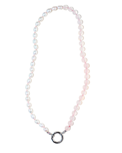 The O Necklace: Fresh Water Pearl & Rose Quartz | Glasses Holder